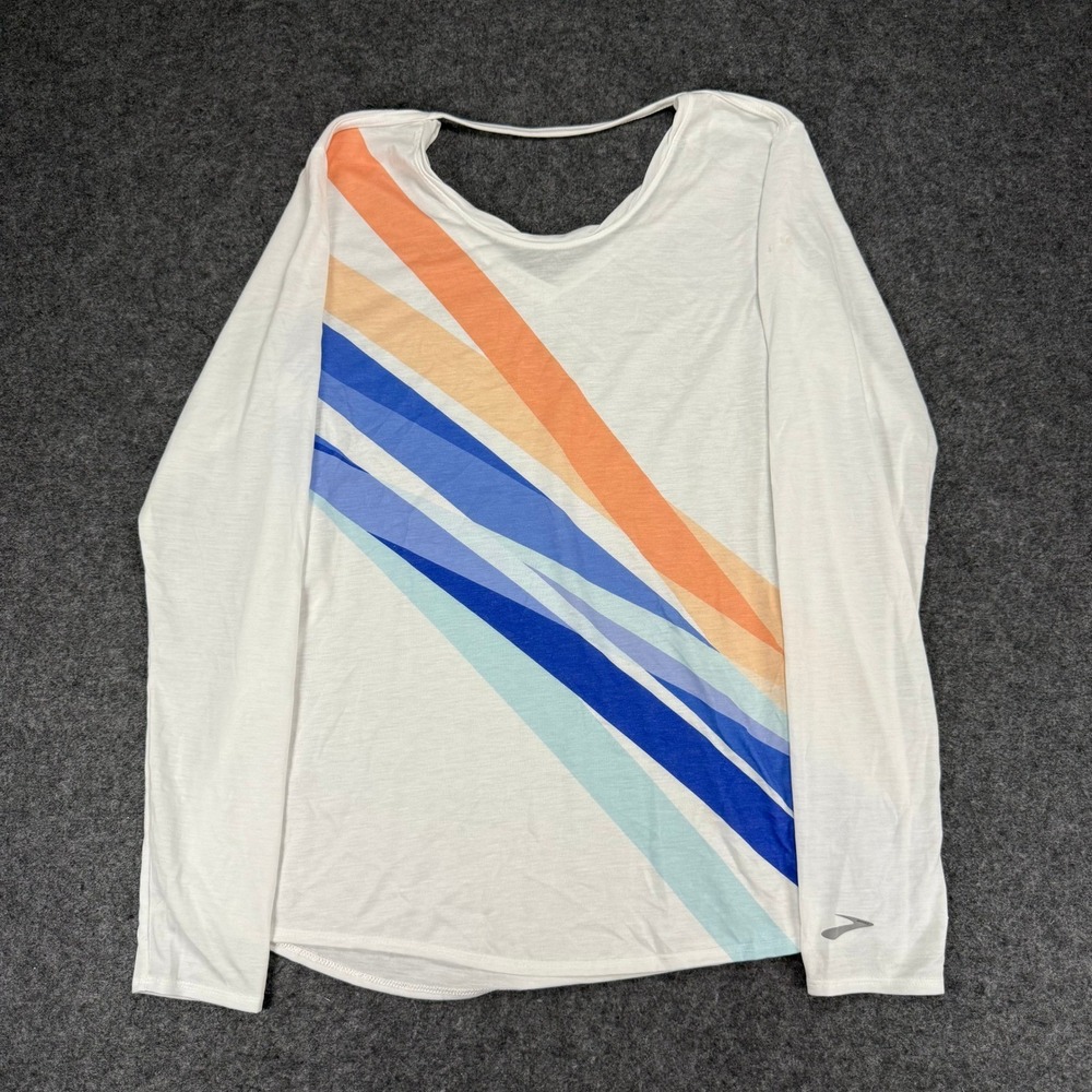 Brooks Long Sleeve Running Top White Stripe‎ Activewear Athleisure Womens L